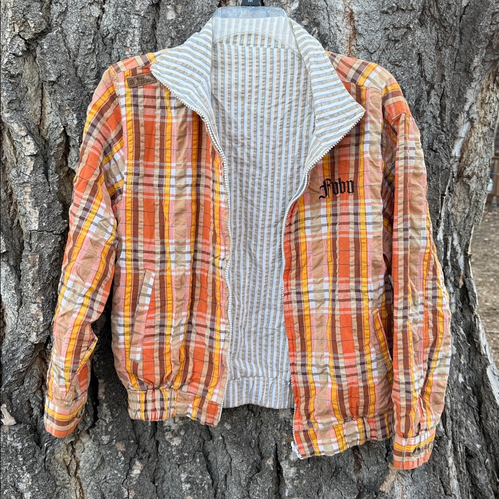 Fubu Reversible Jacket Lightweight Plaid Striped … - image 6